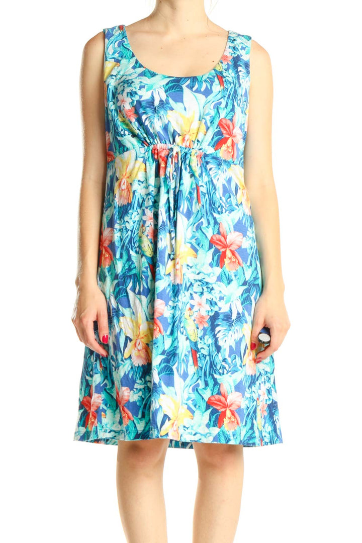 Blue Tropical Print Day Fit & Flare Dress