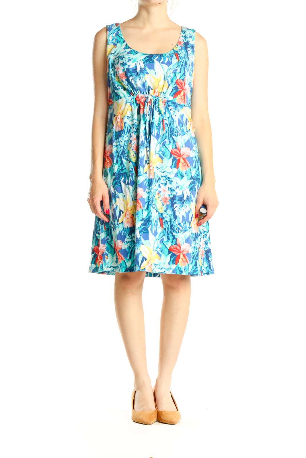 Blue Tropical Print Day Fit & Flare Dress