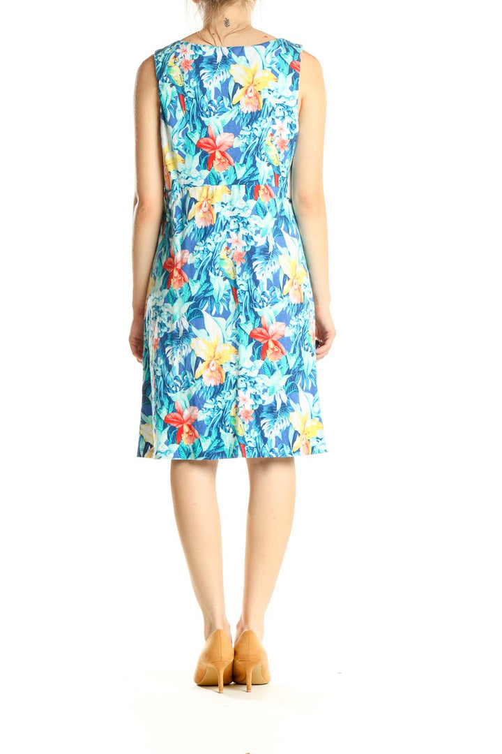 Blue Tropical Print Day Fit & Flare Dress