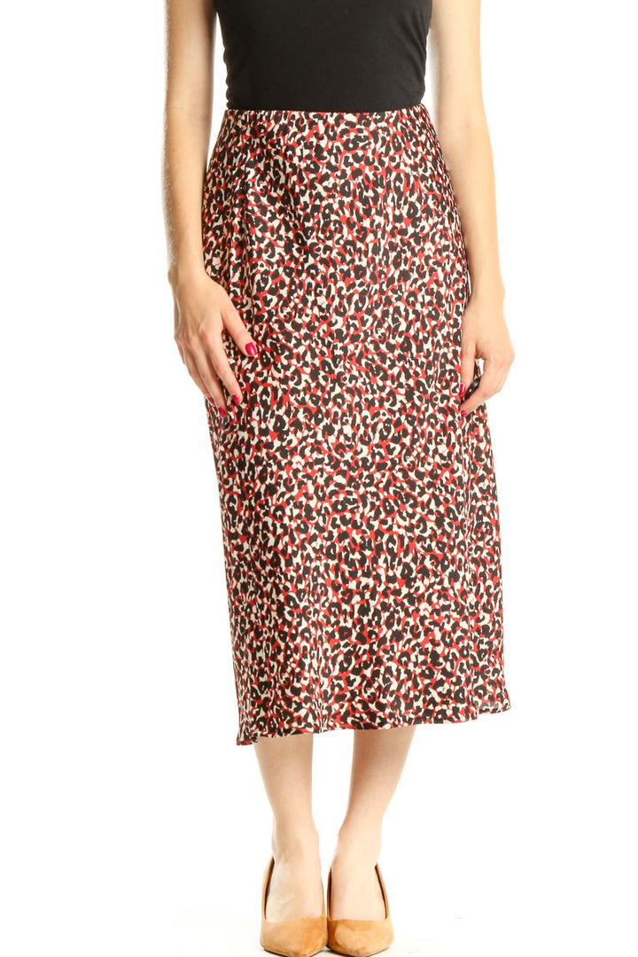 Red Black Animal Print Chic Midi Skirt