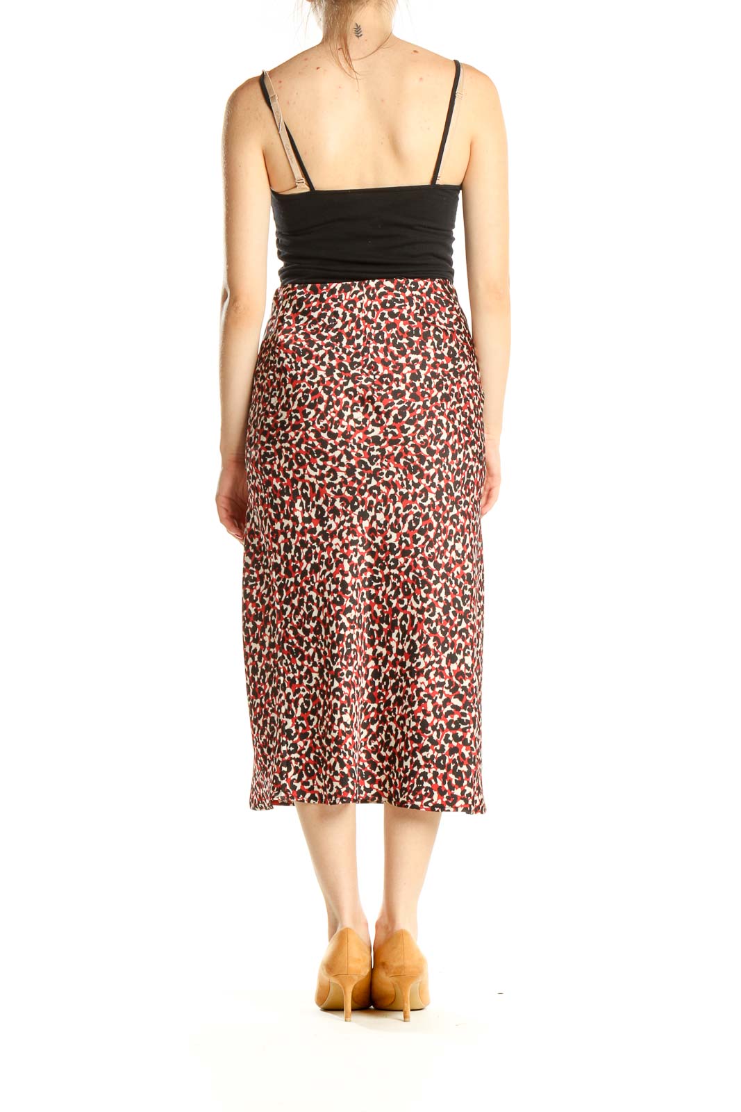 Red Black Animal Print Chic Midi Skirt