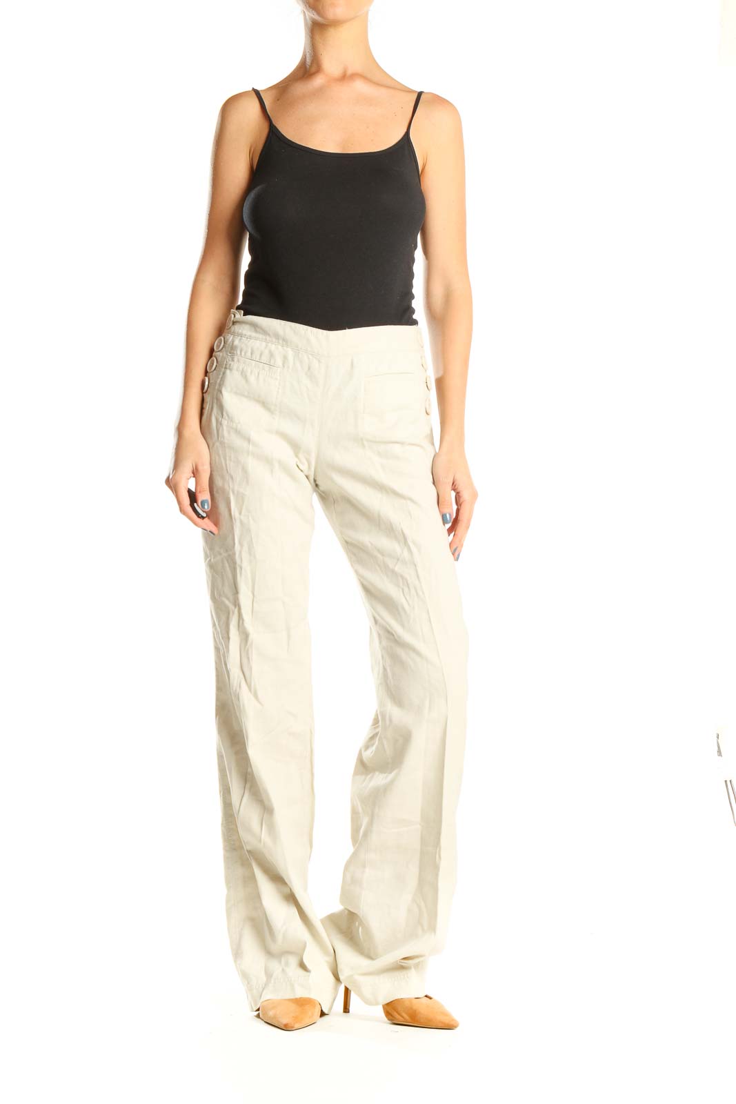 Beige Casual Wide Leg Trousers