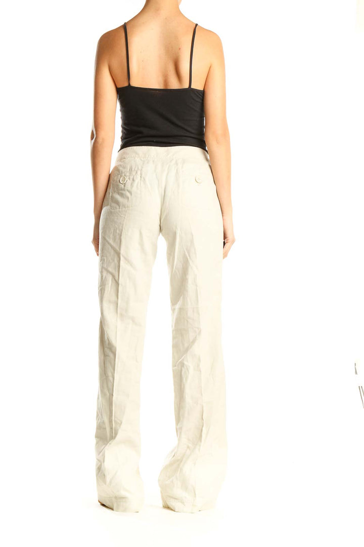 Beige Casual Wide Leg Trousers