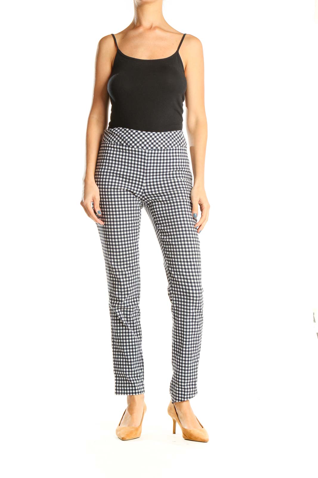 White Black Checkered Classic Trousers