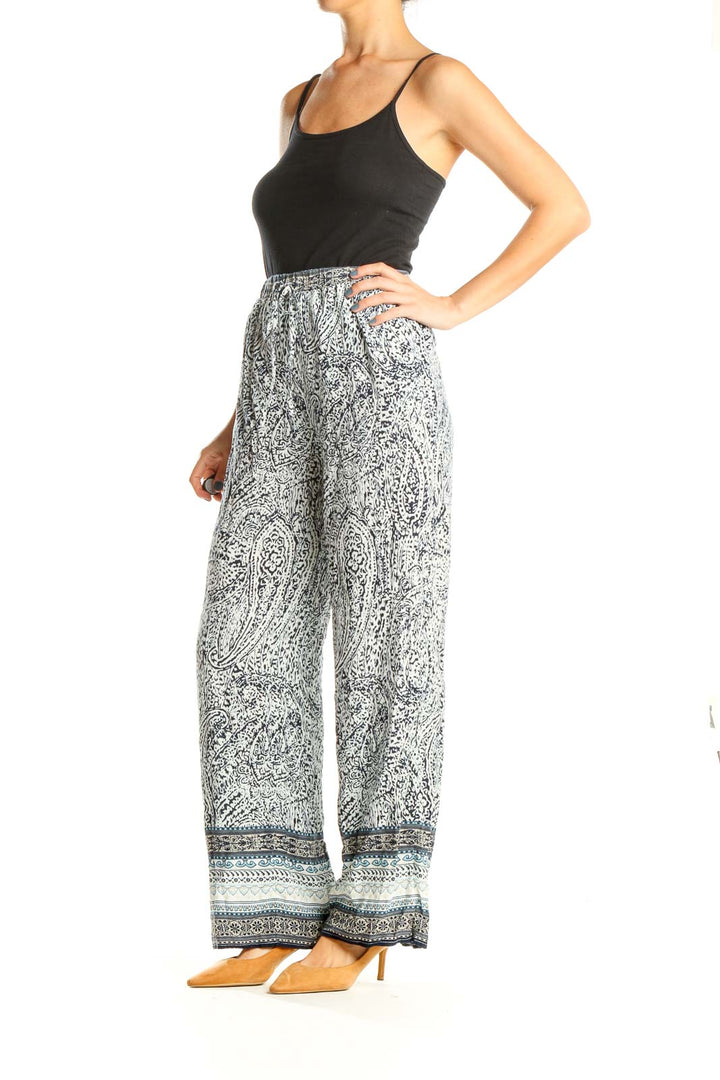 White Blue Paisley Bohemian Pants