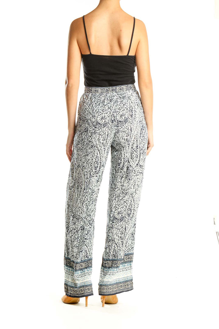 White Blue Paisley Bohemian Pants