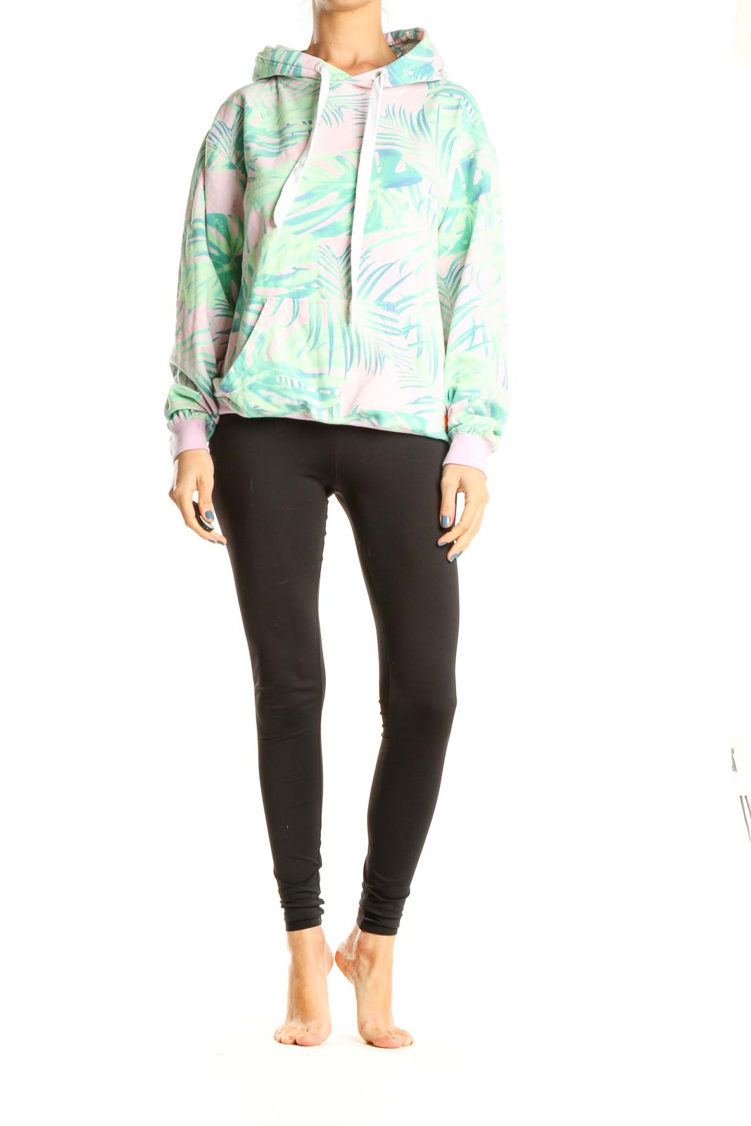 Pink Green Tropical Printed Sweatshirt