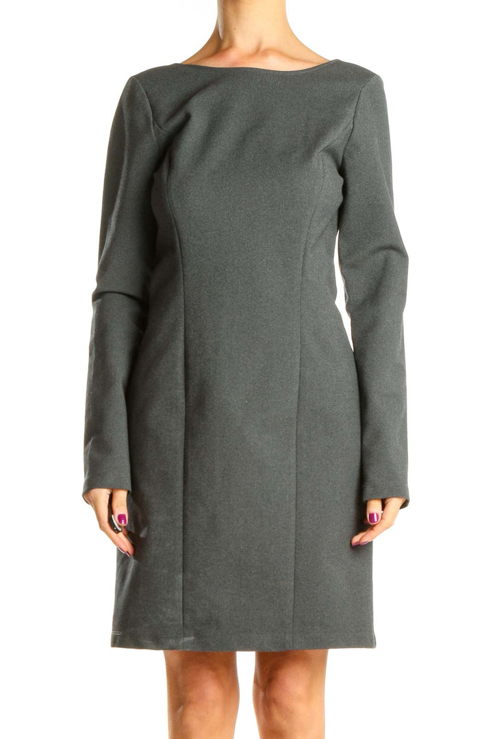 Gray Structured Work A-Line Dress