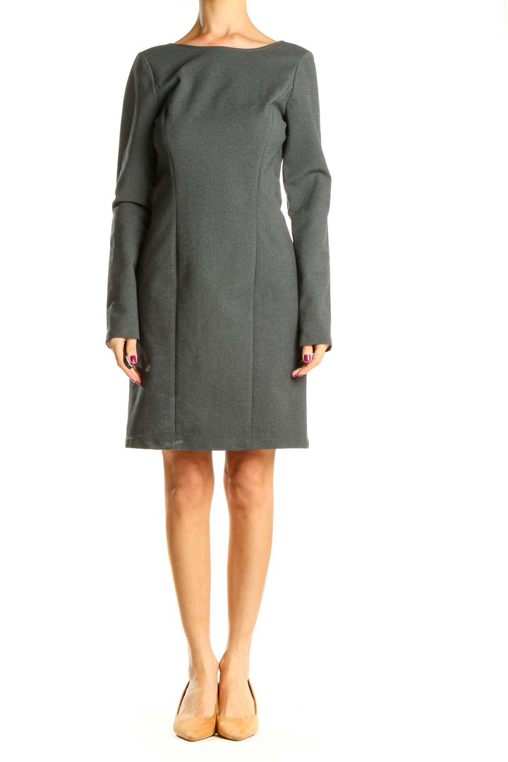 Gray Structured Work A-Line Dress