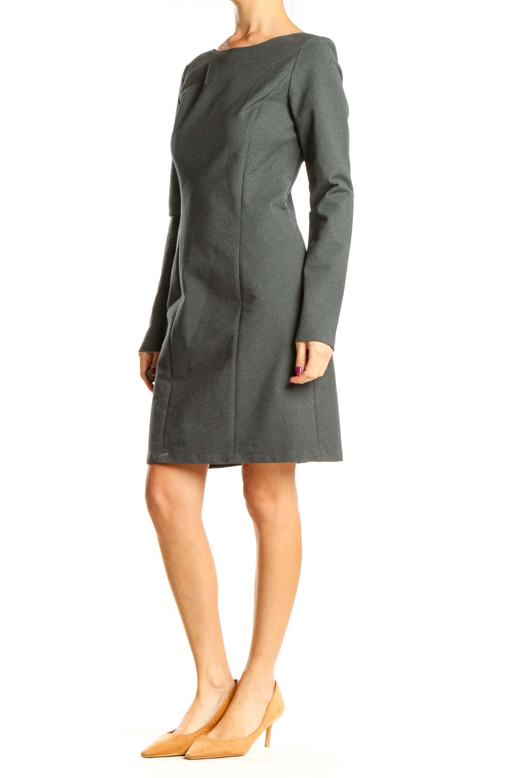 Gray Structured Work A-Line Dress