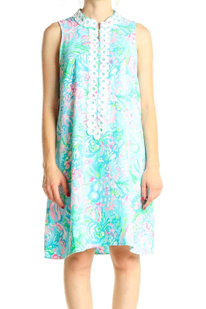 Blue Tropical Print Holiday Shift Dress