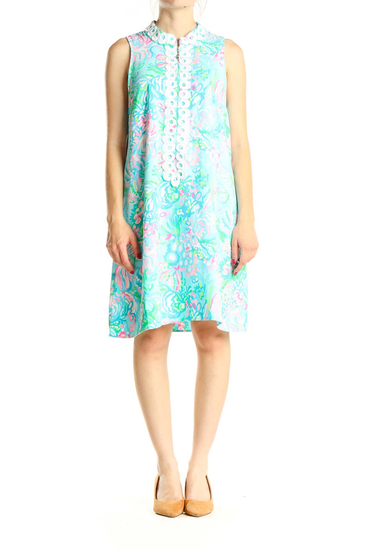 Blue Tropical Print Holiday Shift Dress