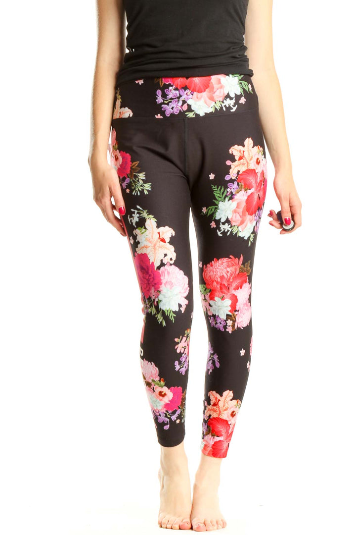 Black Floral Print Activewear Leggings