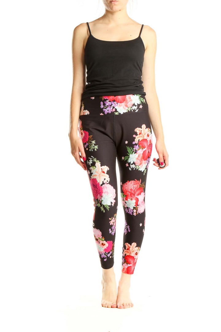 Black Floral Print Activewear Leggings