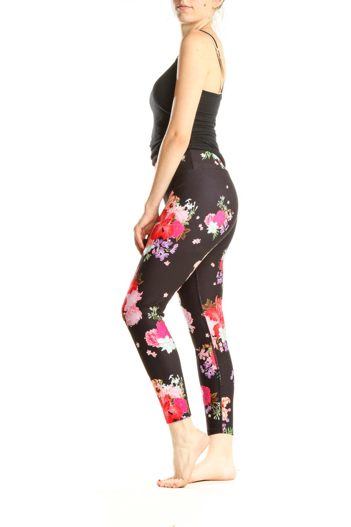 Black Floral Print Activewear Leggings