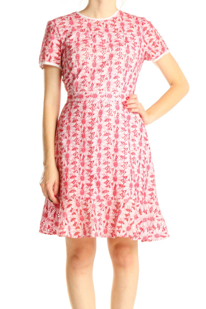 Pink Textured Floral Classic Fit & Flare Dress