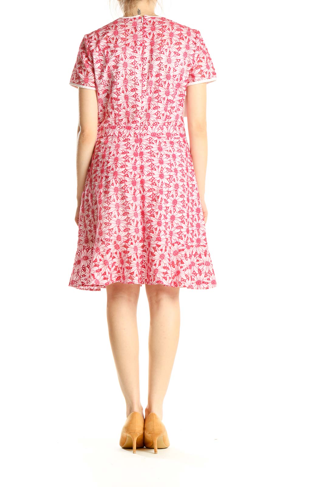 Pink Textured Floral Classic Fit & Flare Dress