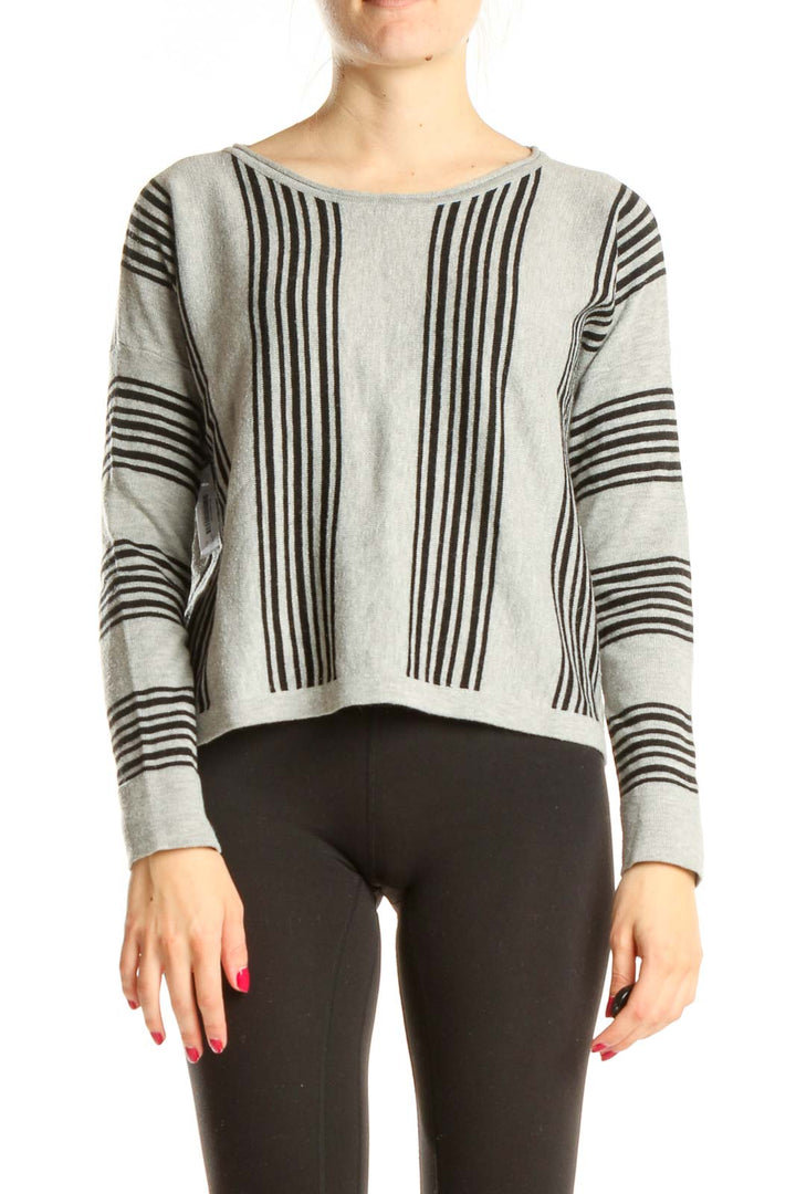 Gray Black Striped Casual Sweater