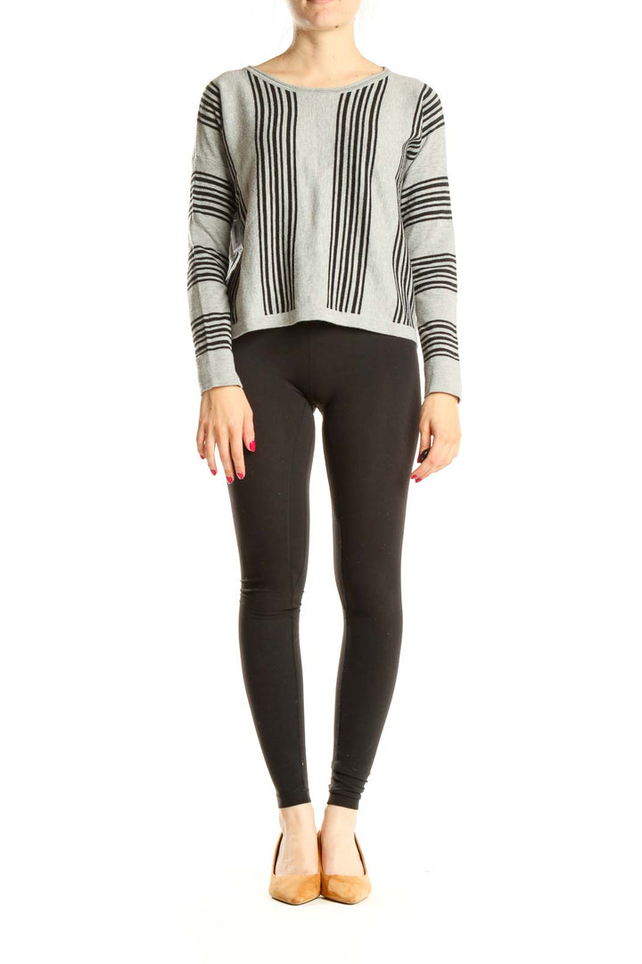 Gray Black Striped Casual Sweater