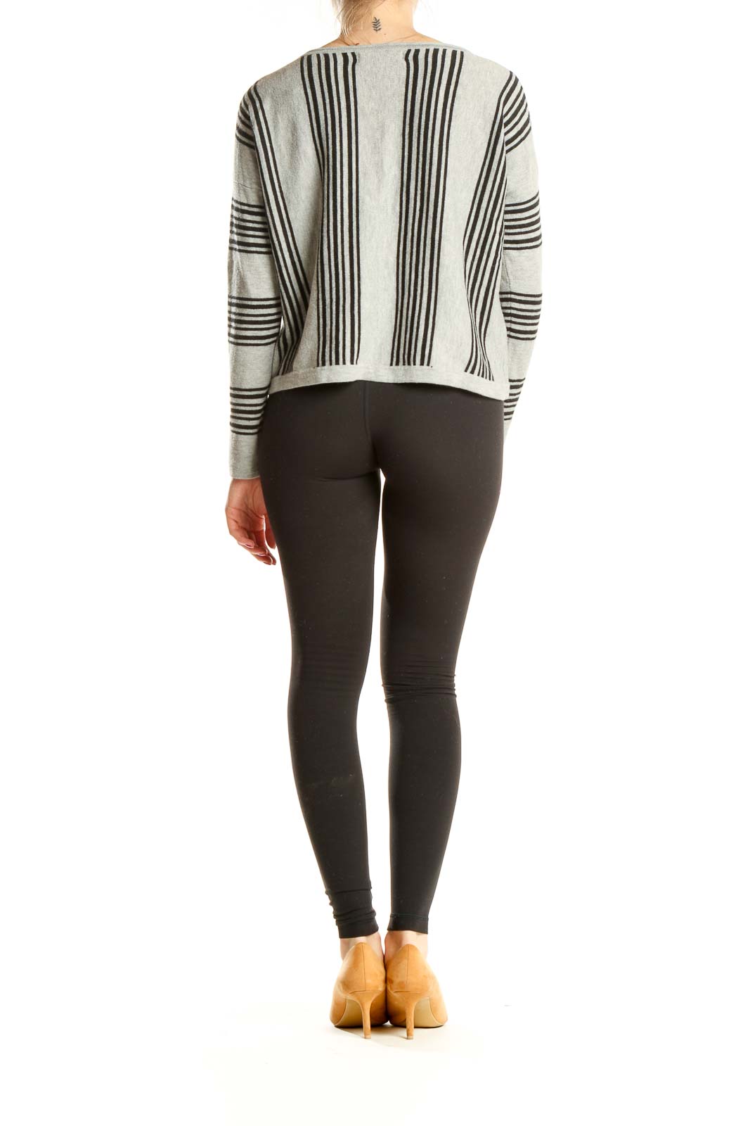 Gray Black Striped Casual Sweater