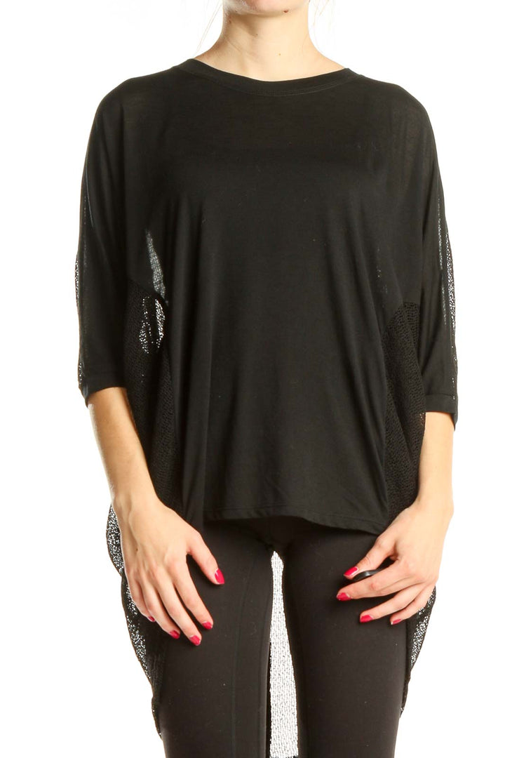 Black Casual Top With Back Mesh Detail