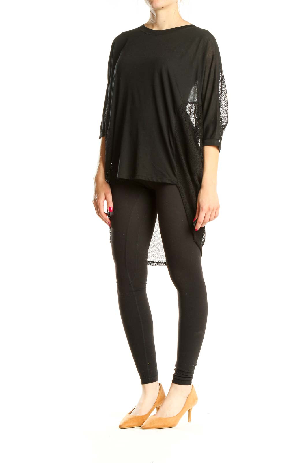 Black Casual Top With Back Mesh Detail