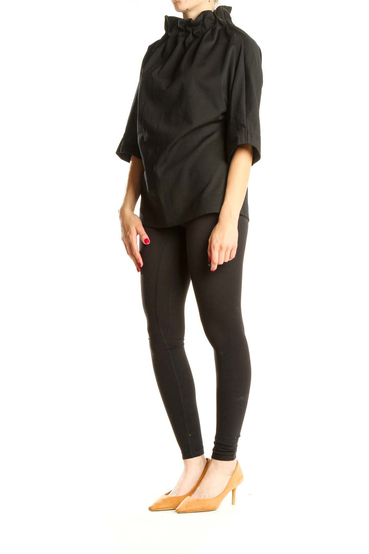 Black Structured Chic Top With Scrunch Neck Detail