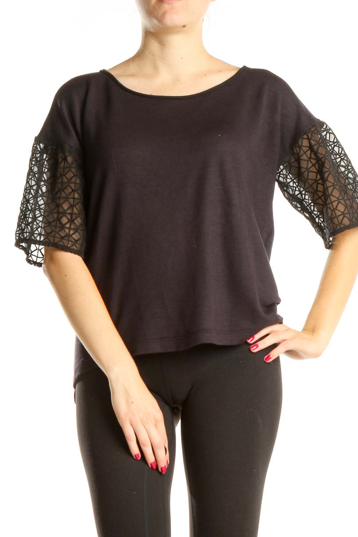 Black Casual Top with Sleeve Detail