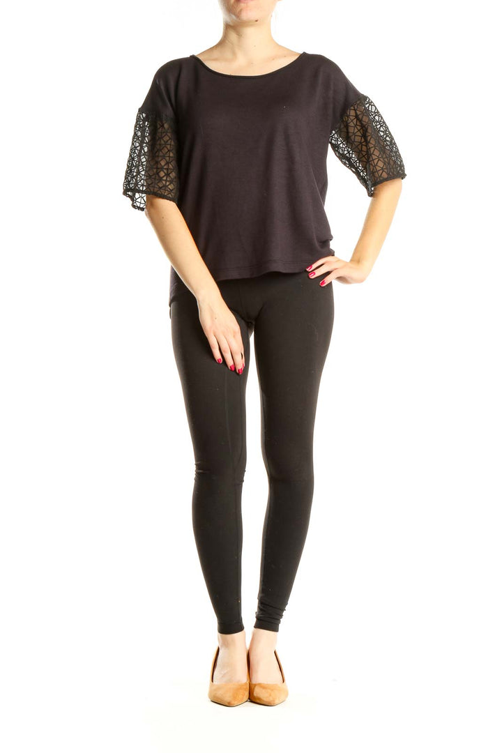 Black Casual Top with Sleeve Detail