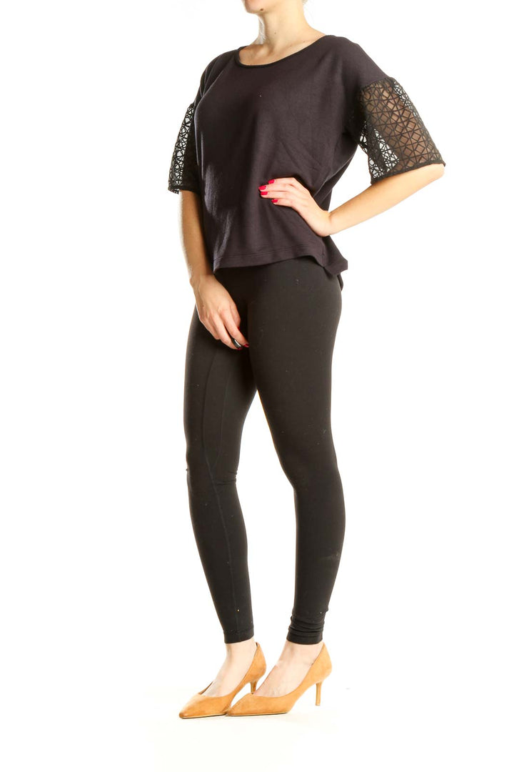 Black Casual Top with Sleeve Detail