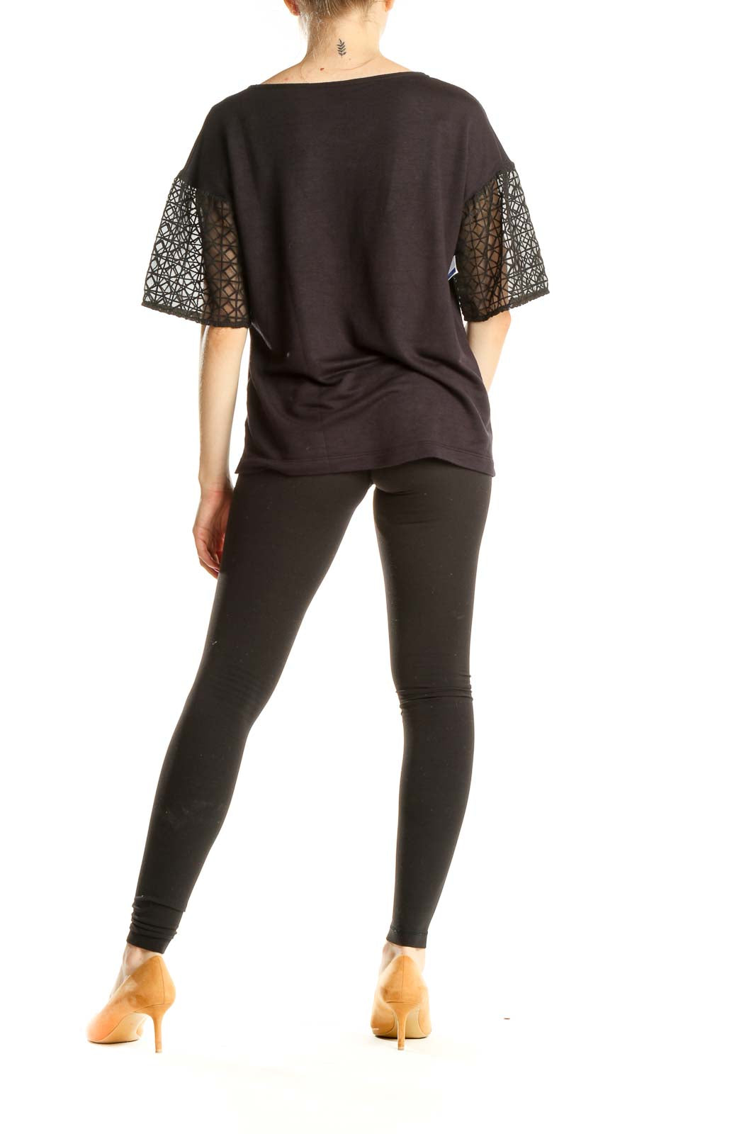 Black Casual Top with Sleeve Detail