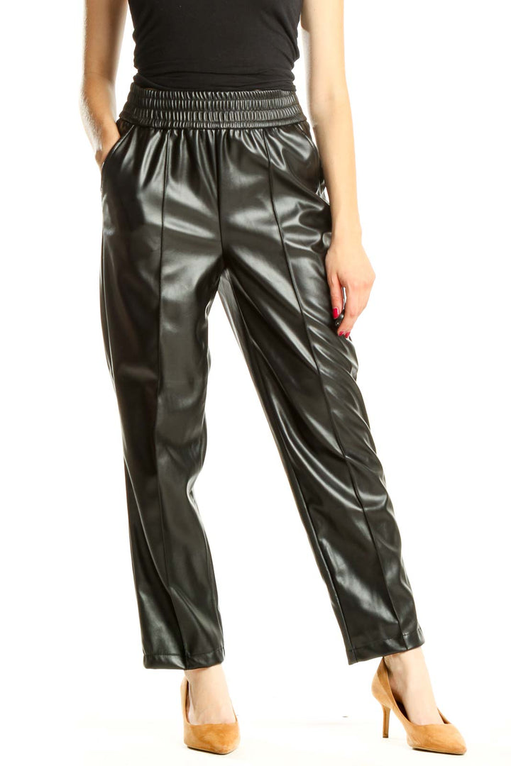 Black Pleather High Waisted Chic Straight Leg Pants