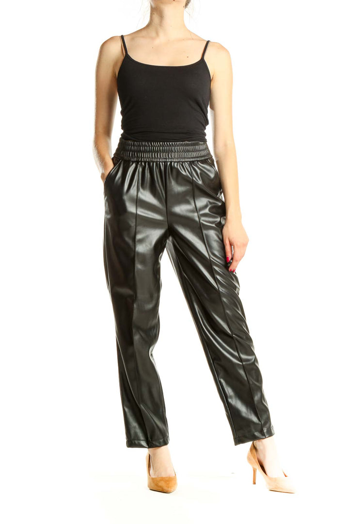 Black Pleather High Waisted Chic Straight Leg Pants