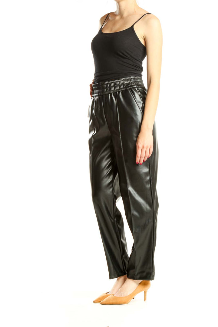 Black Pleather High Waisted Chic Straight Leg Pants