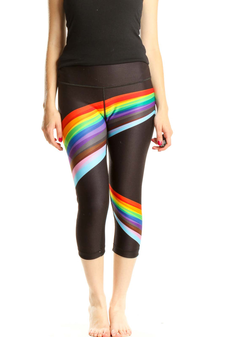 Black Rainbow Striped Activewear Leggings