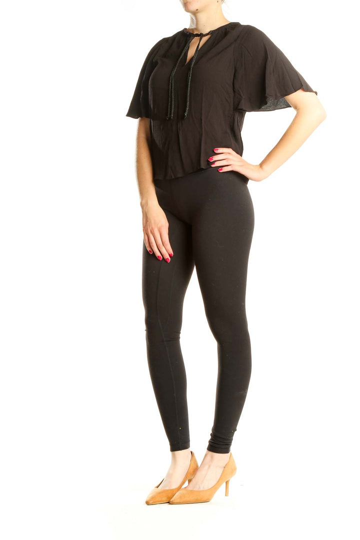 Black Chic Blouse with Tie Detail