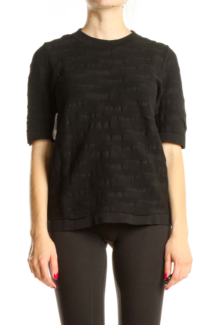 Black Knitted Textured Classic Top