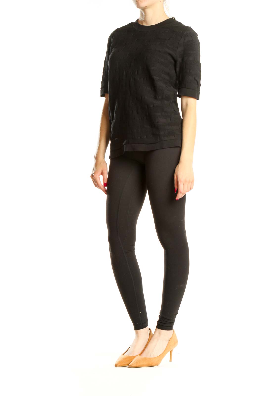 Black Knitted Textured Classic Top