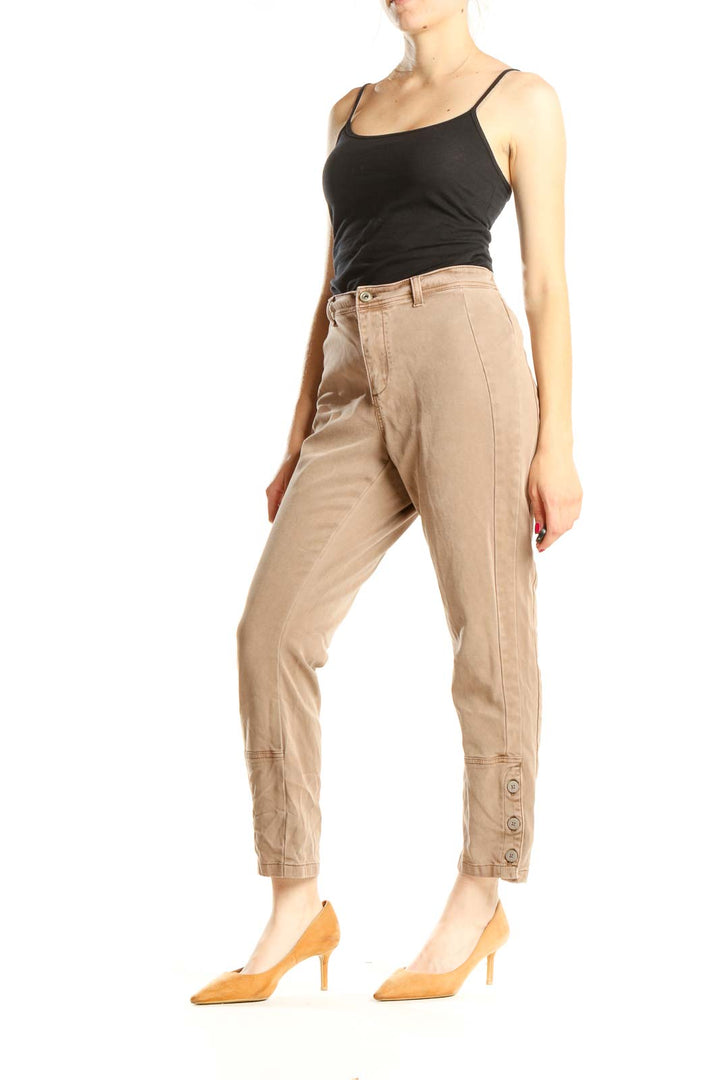 Tan Classic Cropped Cargos Pants