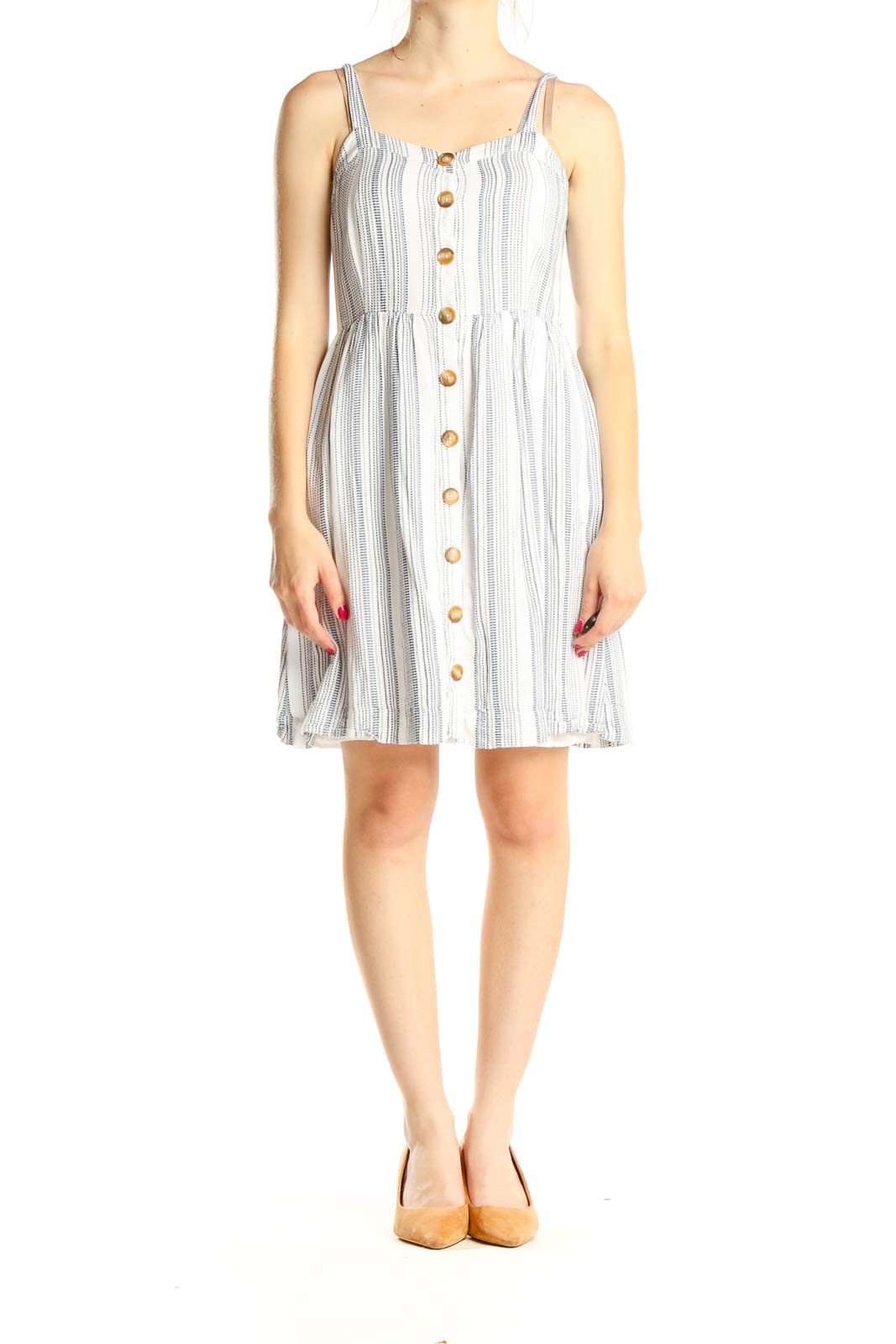 White Blue Striped Casual Fit & Flare Dress