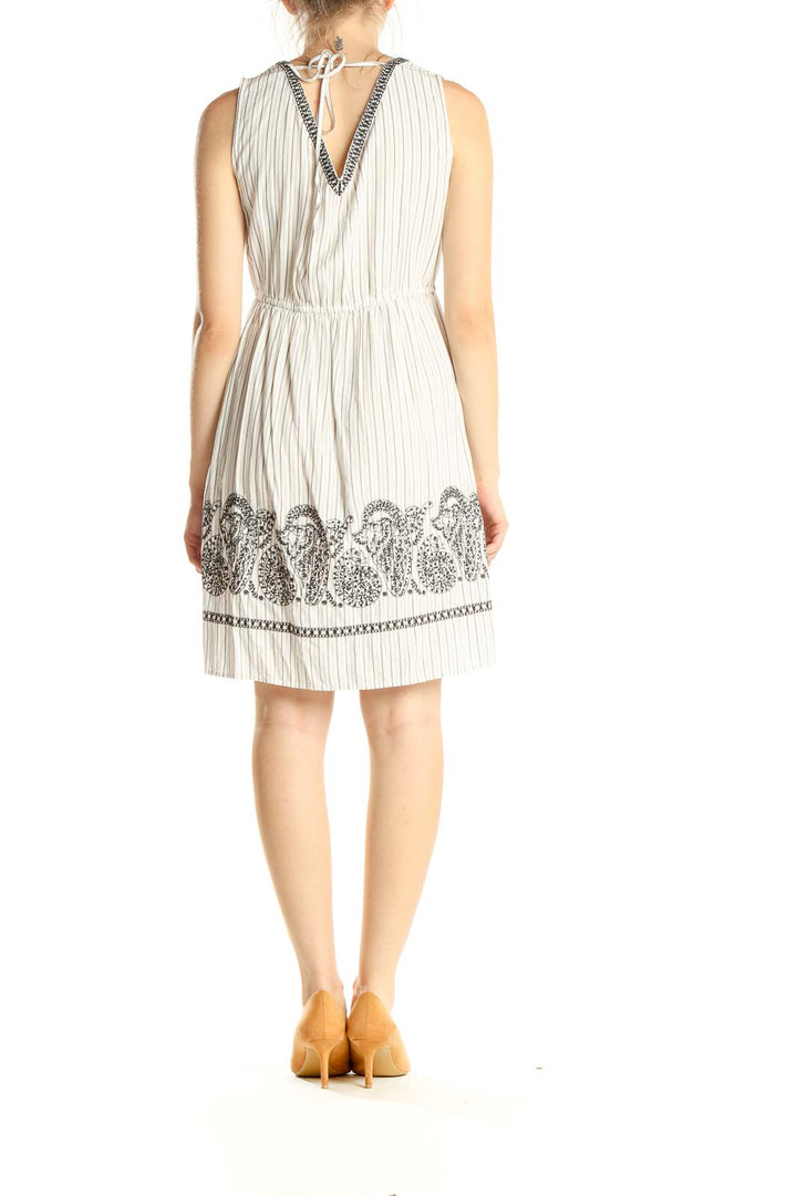 White Paisley Embroidered Bohemian Fit & Flare Dress