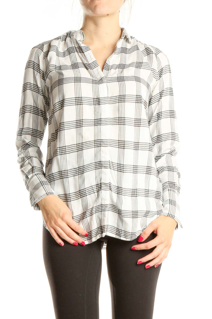 White Black Checkered Casual Top