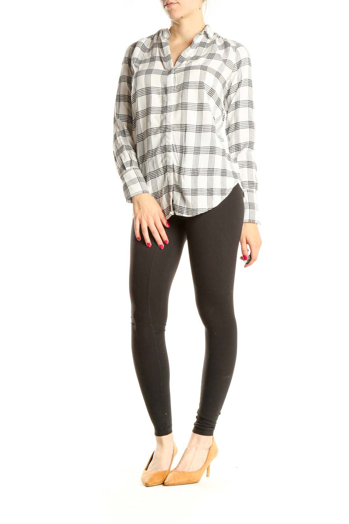 White Black Checkered Casual Top