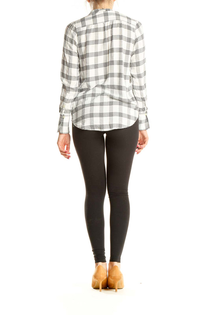 White Black Checkered Casual Top