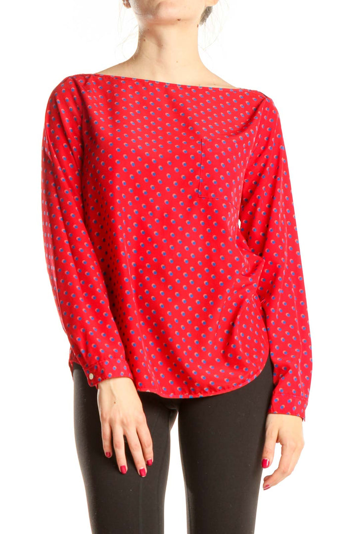 Red Printed Boatneck Top