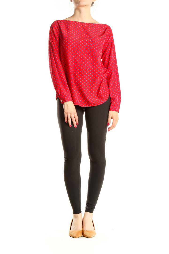 Red Printed Boatneck Top