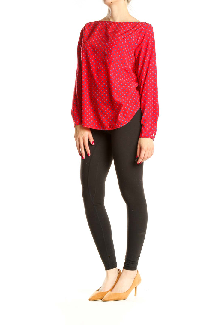 Red Printed Boatneck Top