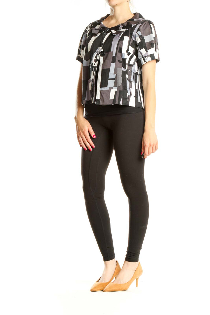 Black Gray Abstract Print Short Sleeve Jacket