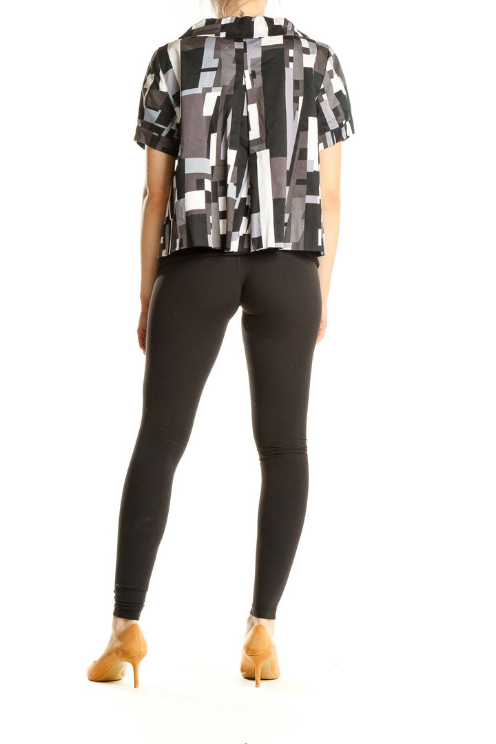 Black Gray Abstract Print Short Sleeve Jacket