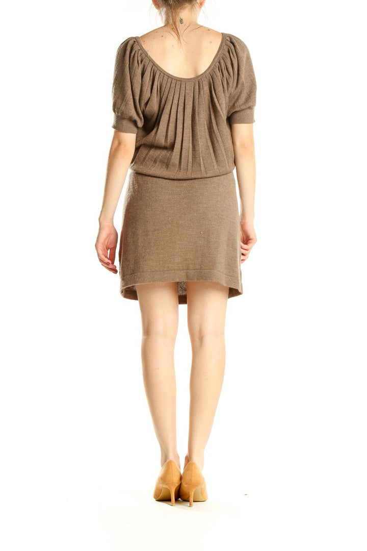 Brown Casual Fit & Flare Dress with Tie Waist